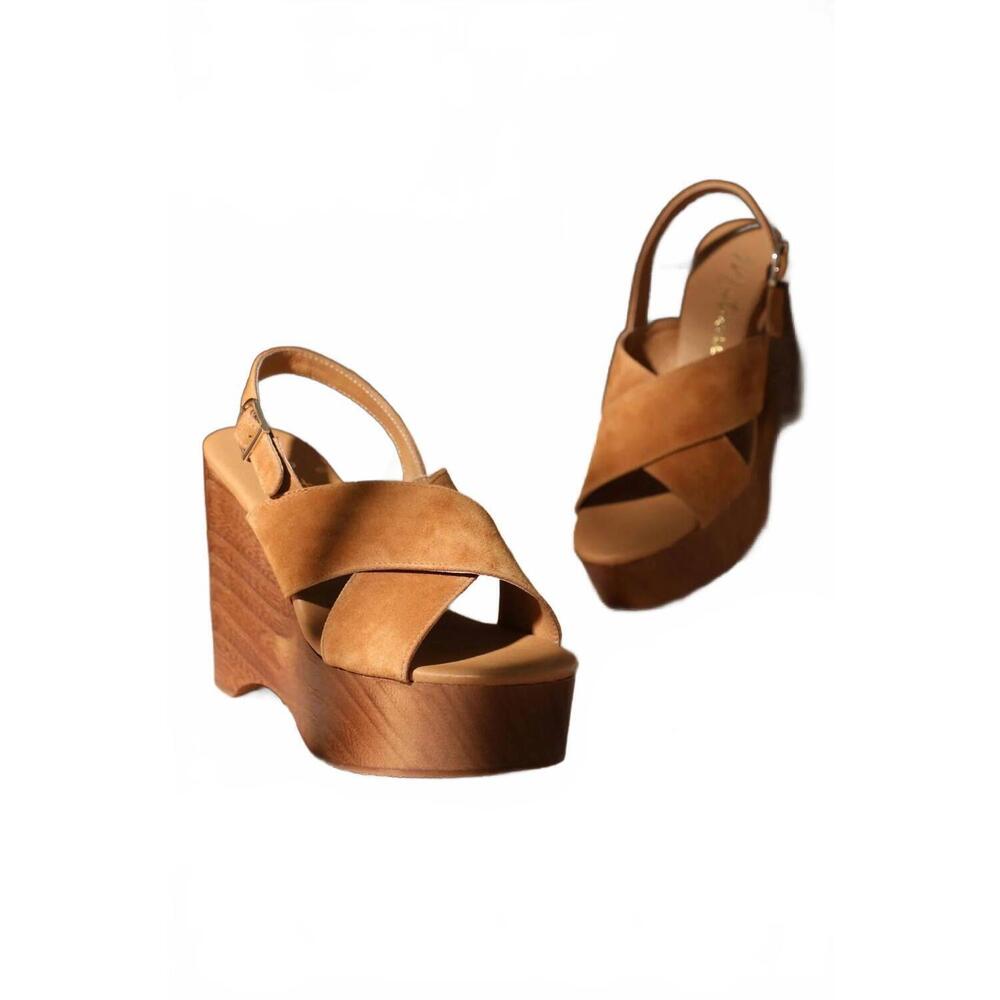 NEW MATISSE women's fox wood bottom platform wedges in tan
